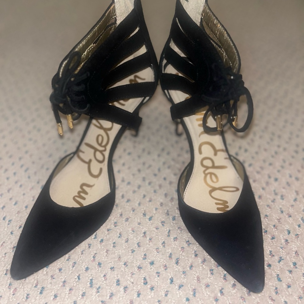 Sam Edelman Black Suede Lace-Up Heels